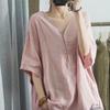 Top Casual Estivo a V Scollo Taglie Forti, Ampio, Manica Corta, Monocolore per Donna