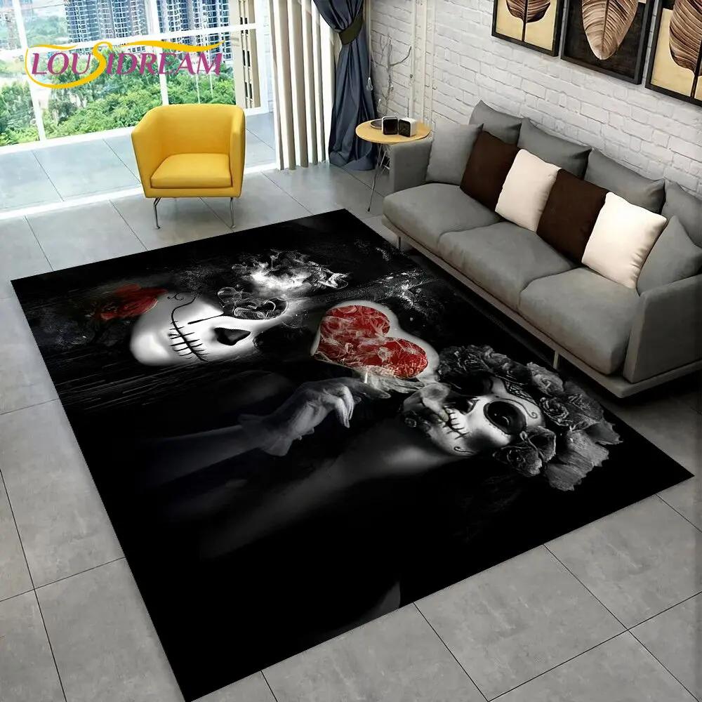 3D Gothic Horror Female Skull Dead Girl Area Rug,Carpet Rug for Home Living Room Bedroom Sofa Doormat Decor,Non-slip Floor Mat