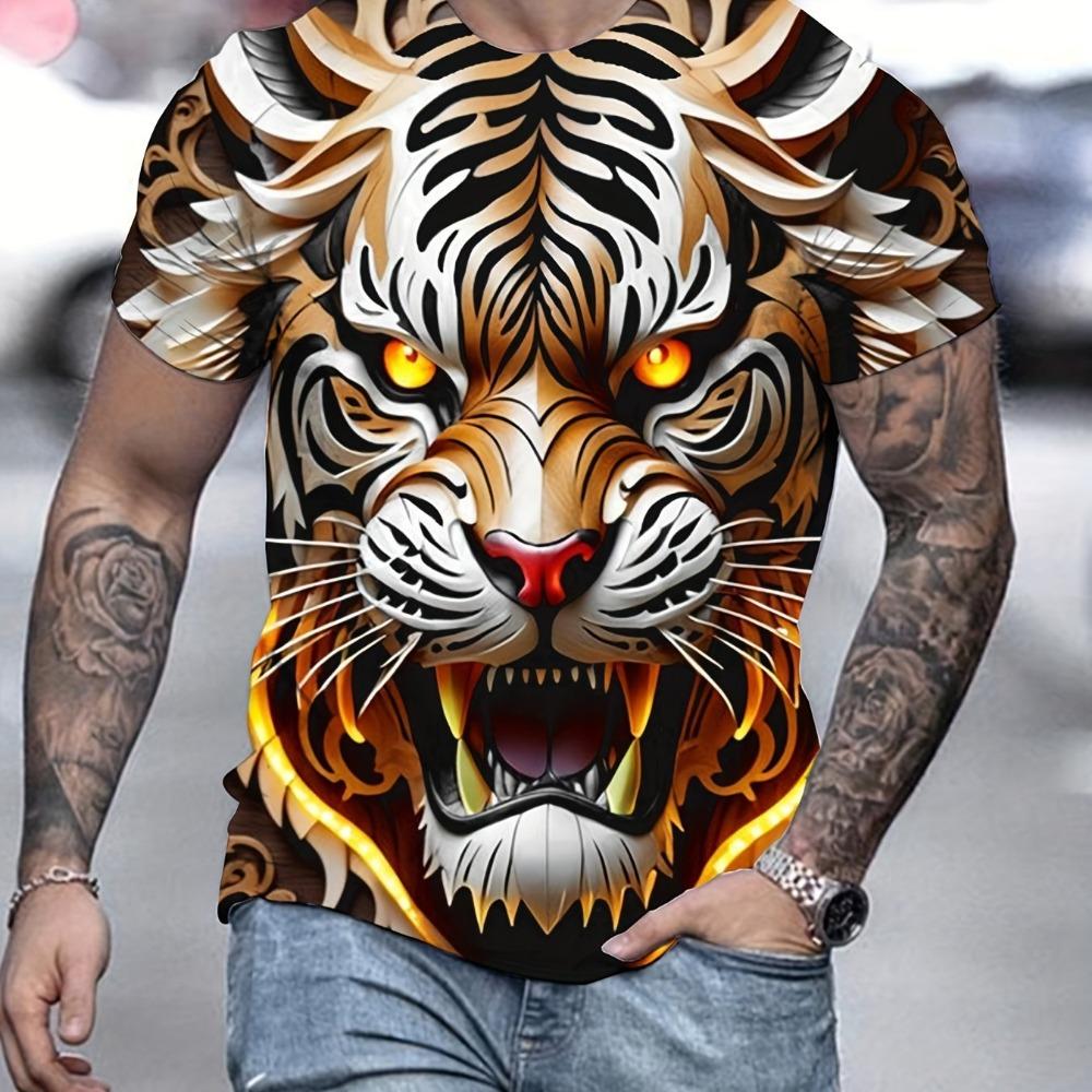 Tiger Animal 3D Print Sport Quick-dry Breathable Men Tshirt Outdoor Street Casual Fashion Trend Hip-hop Fitness Run Short-sleeve
