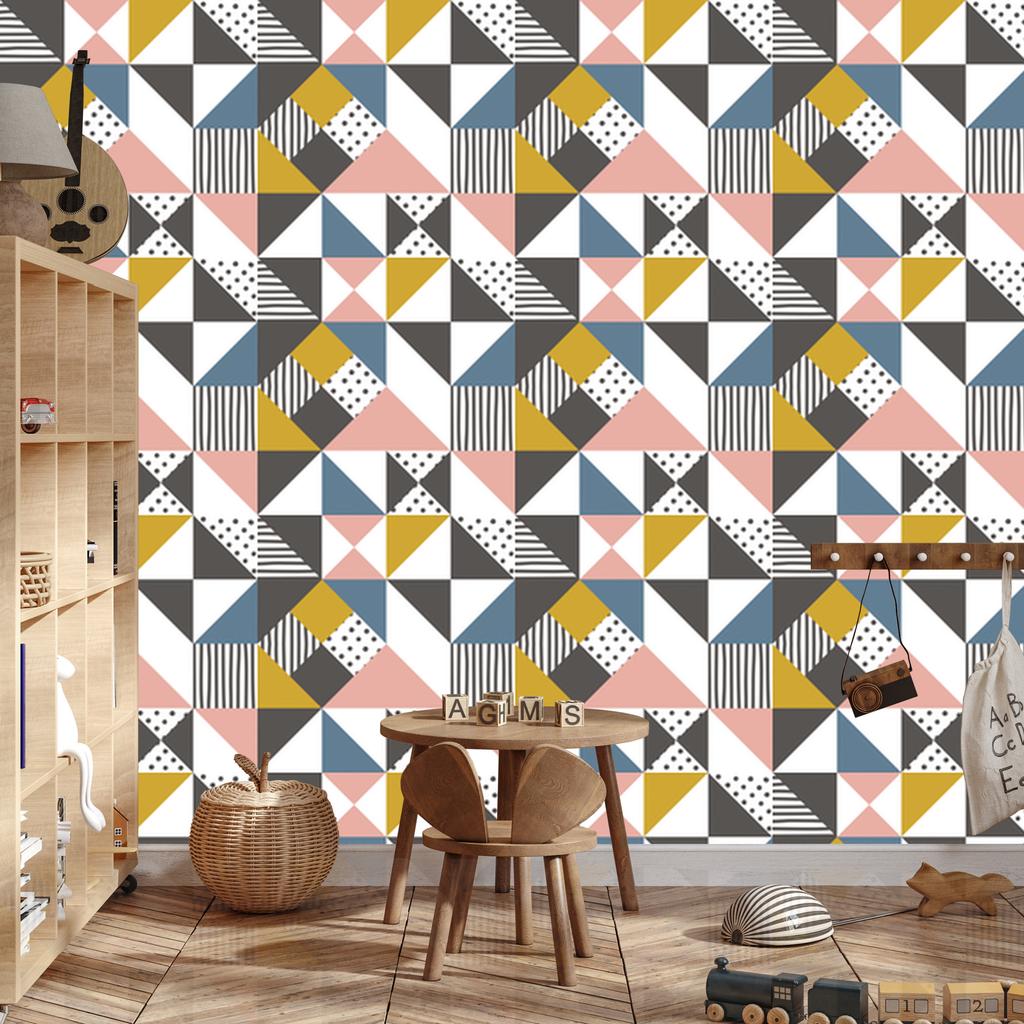 Geometric and colorful triangles wallpaper for living room and bedroom 50x1000