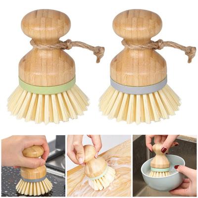 2Pcs Bamboo Dish Brush Flexible Bristles Ergonomic Handle Oil Proof Stain