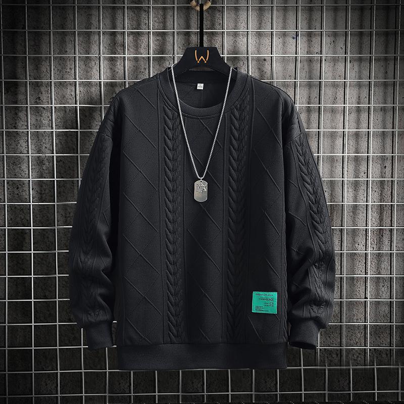 Spring and Autumn New Men's Casual Versatile Youth Jacquard Knitted Shirt Hoodie Round Neck Long Sleeve T-shirt Sweatshirt