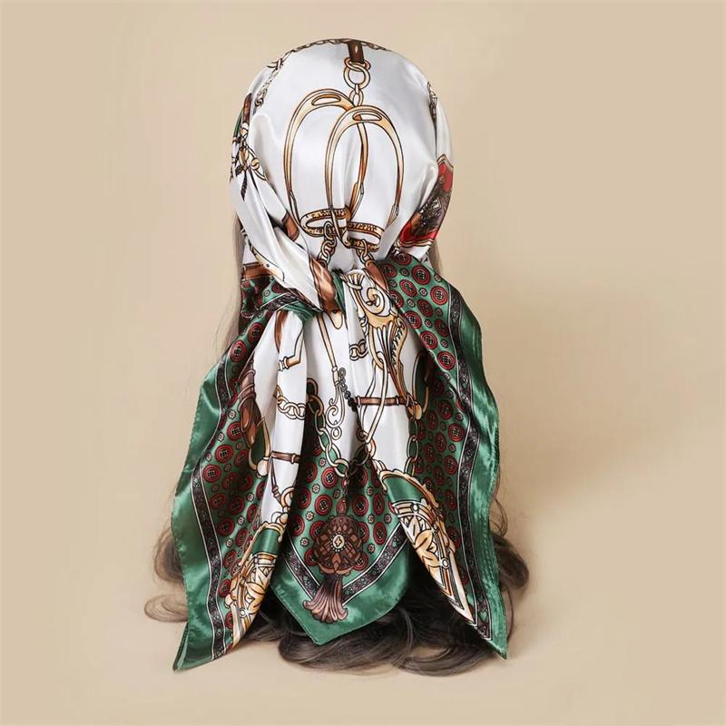 Luxury Brand Silk Satin Square Scarf Women Hijab Bandana Muslim Headscarves Shawl Wrap Ladies Headband Neckerchief Foulard 90cm