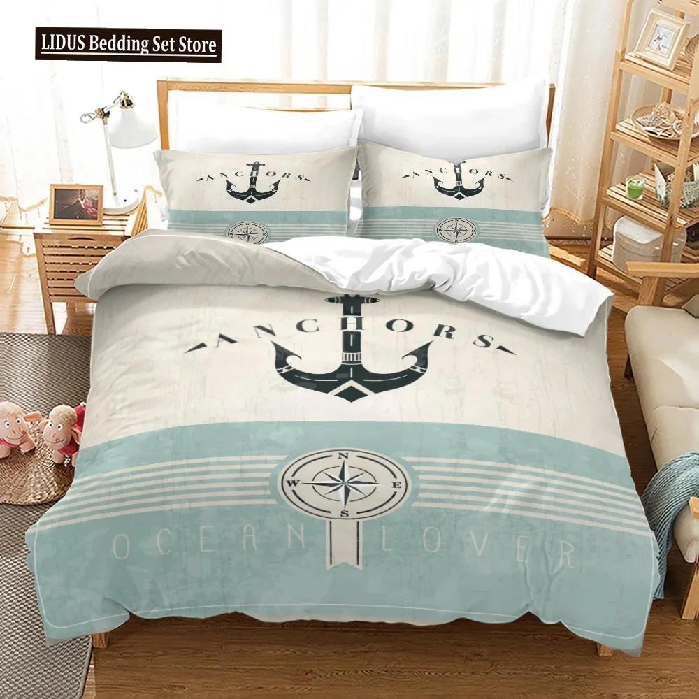 Nautical Bedding Set Ocean Anchor Duvet Cover Sailor Pirate Sea Adventure Bedspread For Kids Boys Navy Blue