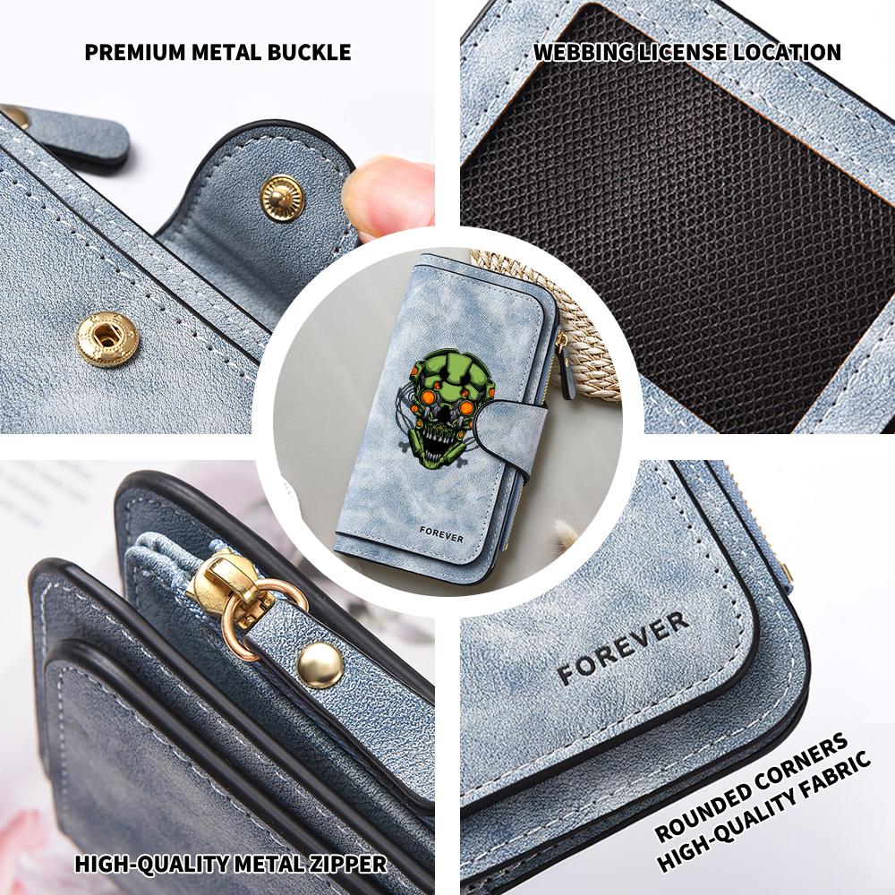 Cool Skull Print Long Wallet Portable Fashion Card Holder Durable Trendy Daily Purse