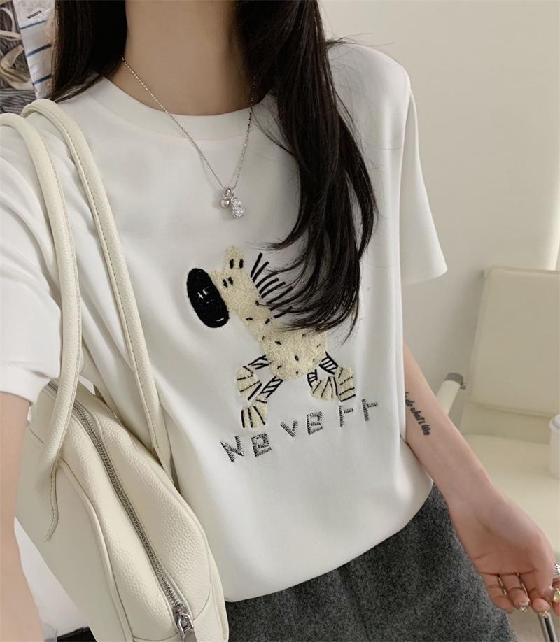 Женская облегающая футболка в корейском стиле с вышивкой лошади на весну/лето One Size белый