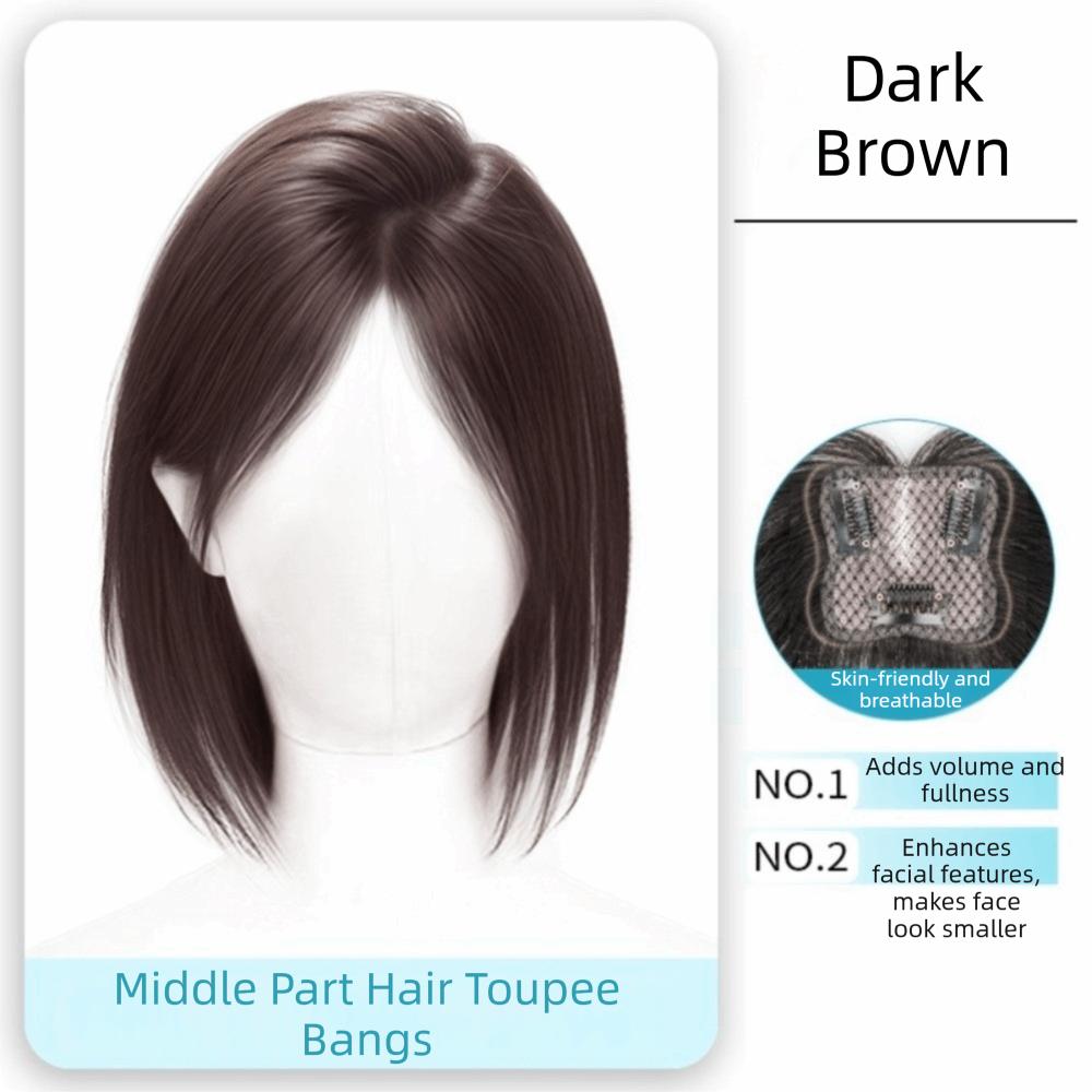 Invisible Middle Part Hair Toupee Bangs Straight Hair Toppers Wigs  Cover White Hair & Hairline
