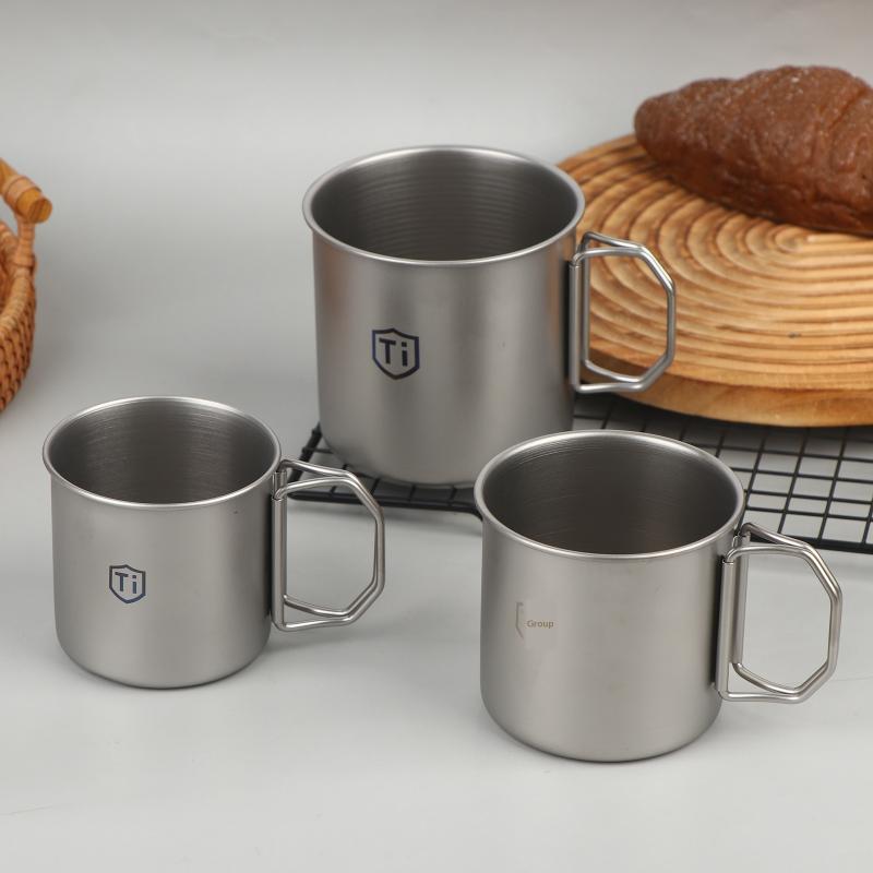 Titanium Steel Coffee Mug Cup With Foldable Handle Outdoor Camping Water Mug Tableware For Hot And Cold Beverages