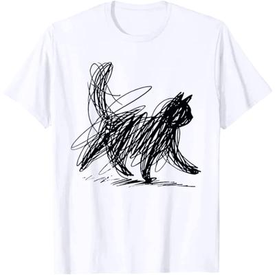 T-shirt alla moda Streetwear Minimalista Arte Gatto Donna Divertente Casual Estate Umorismo Manica Corta Regali per Amanti dei Gatti Top Vintage Y2k