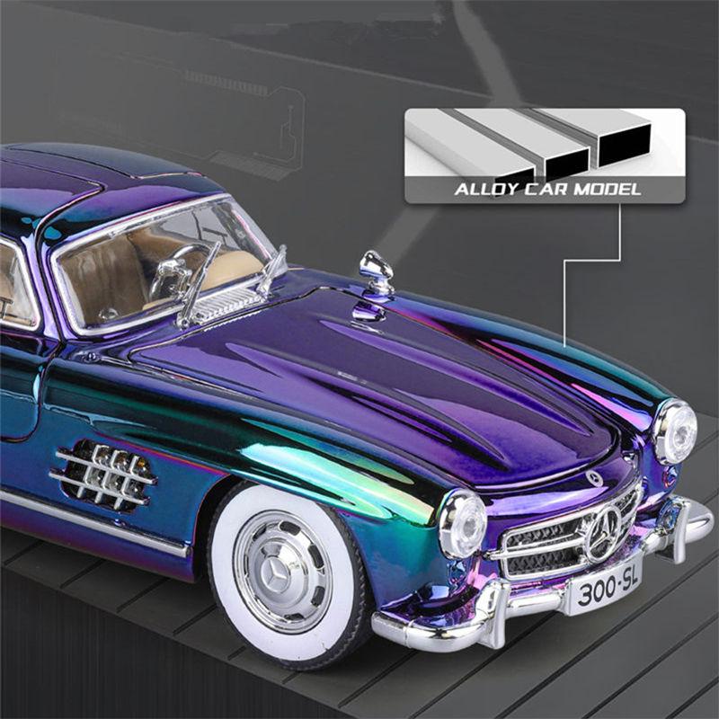 1/24 Benzs 300SL Alloy Car Model Diecasts Metal Classic Electroplating Vehicles Car Model Simulation Sound and Light Kids Gifts