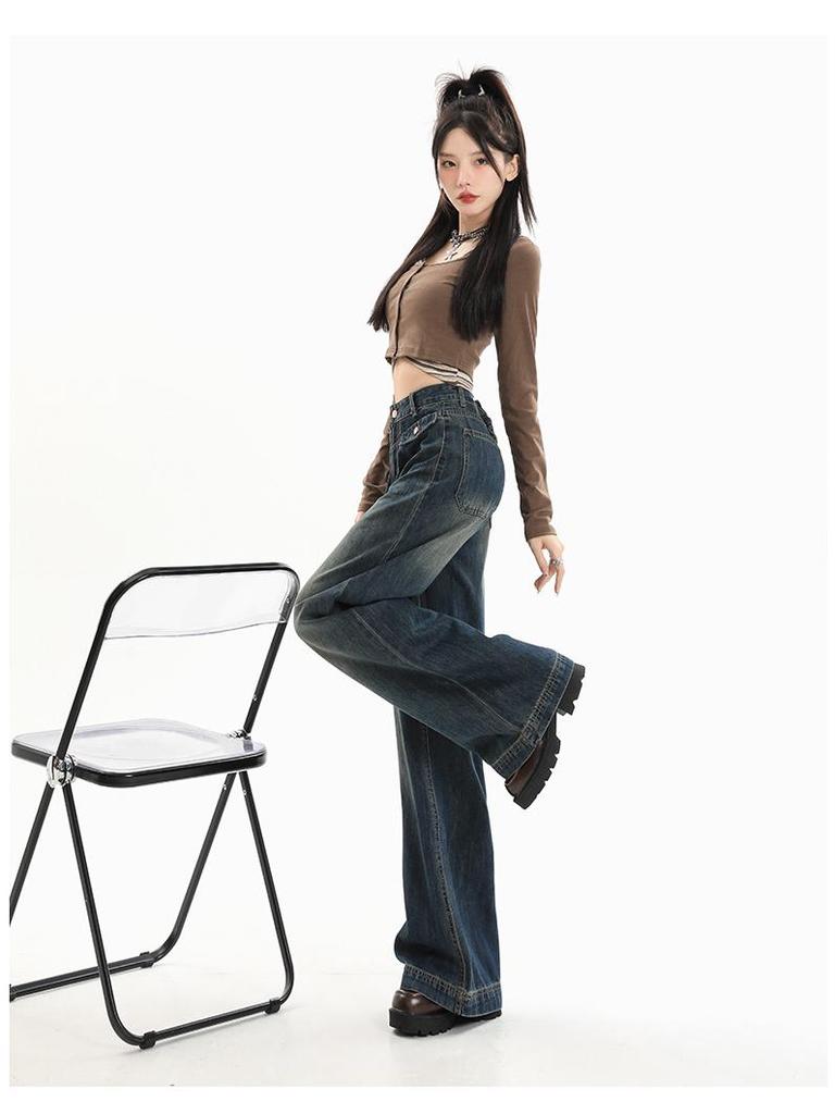 Women's Plus Size High Waist Retro Wide Leg Denim Pants - Early Autumn 2024