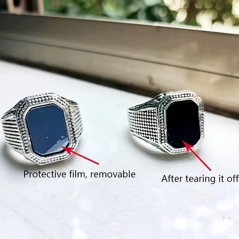Retro Handmade Turkish Signet Ring Vintage Men Ancient CopperColor Pattern Ring Inlay Black Zircon Party Punk Motor Biker Ring