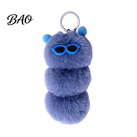 Caterpillar Bag Charms Plush Sunglasses Keychain, Stuffed Keyring Pendant for Bags & Car Keys, Decorative Backpack Purse Accessory Lightweight