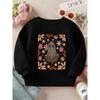 Kids Crewneck Sweatshirt, Soft Tone Floral Cute Ghost Graphic Print, Cozy Casual Long Sleeve Pullover