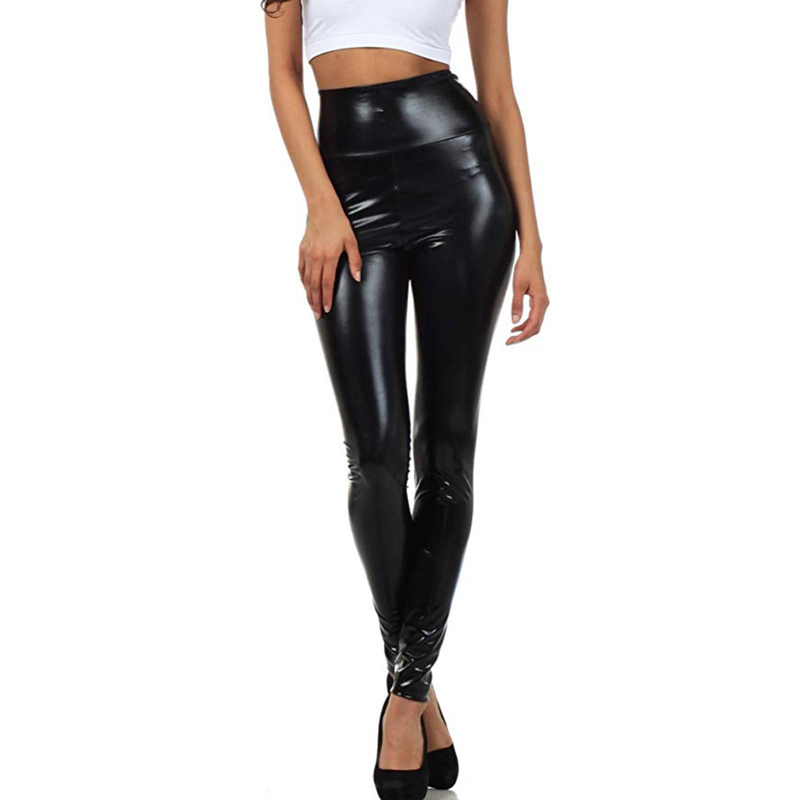 

Women Shiny Show Thinness High Waist Stretch Leggings Party Pencil Pants One Size чорний