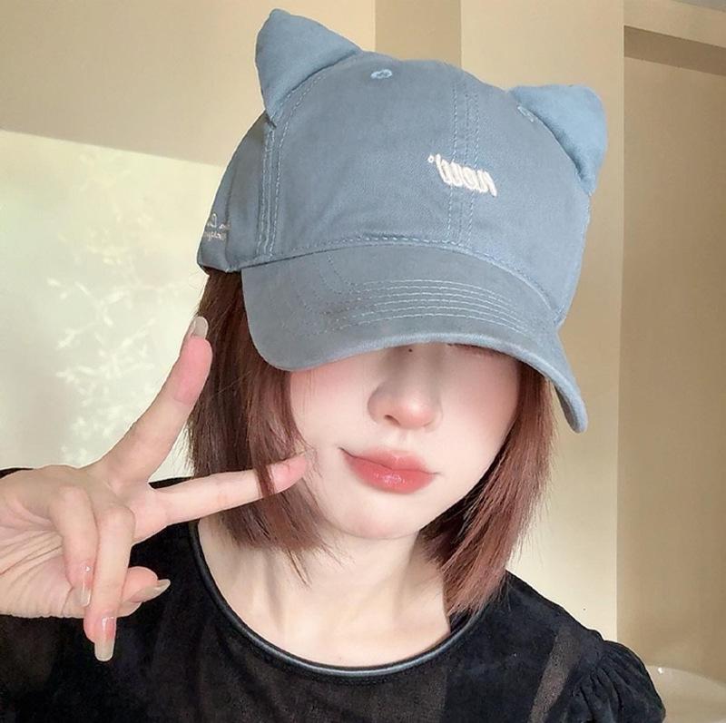 

Милая бейсболка с кошачьими ушками для женщин, в японском стиле, милая, повседневная, универсальная, с широкими полями, для большого обхвата головы, кепка, льстящая лицу