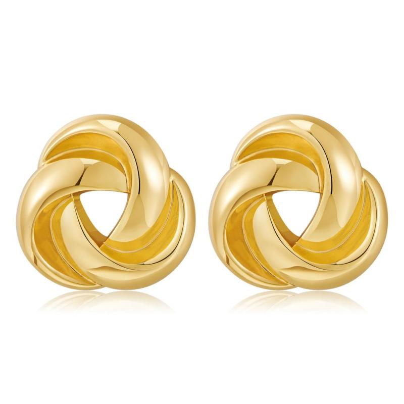 

Women Gold Love Knot Earrings Trendy Gold Texured Stud Earrings Rotating Circular Hollow Design