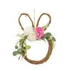 Easter Bunny Wreath with LED Light for Front Door 12.6 Inch Artificial Easter Rabbit Spring Floral Wreath for Home