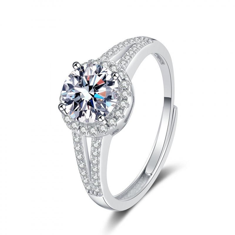 One Carat Six-Prong Moissanite Ring for Women - Internet Celebrity Style Live Broadcast Simulation
