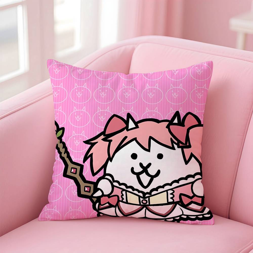 B-Battle Cats Anime Pillow Case Anti-Dustmite Pillowcase Invisible Zipper Silky Short Plush Sofa Cushion Cover