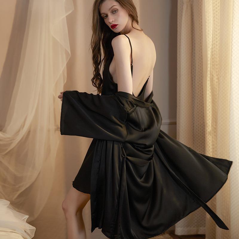 Sexy pajamas women's two-piece set high-end French elegance luxury heavy spring and summer suspender silk nightgown nightgown