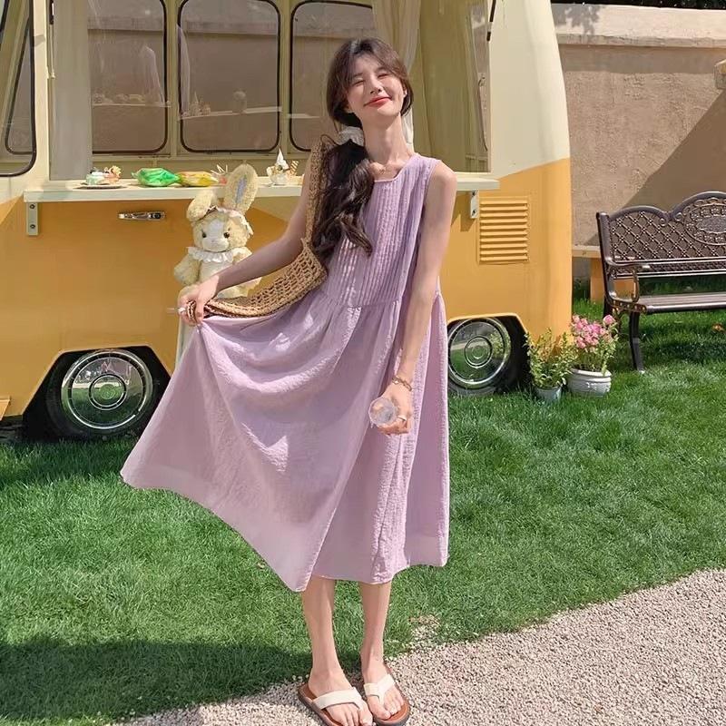French Purple Sleeveless Vest Suspender Dress Children's New Summer Seaside Vacation Dress High Sense