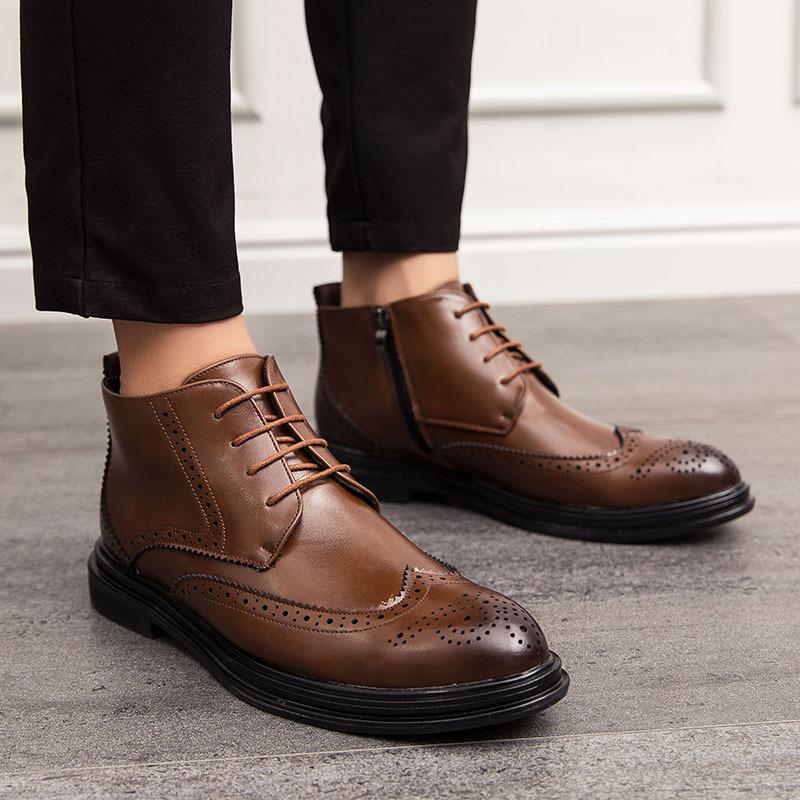 Men's High-Top Formal Brogue Boots - Autumn/Winter British & Korean Style