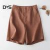 Women Shorts High Waist Button Zipper Fly Casual Short Pants with Pockets Solid Color Loose Fit Knee-Length Shorts