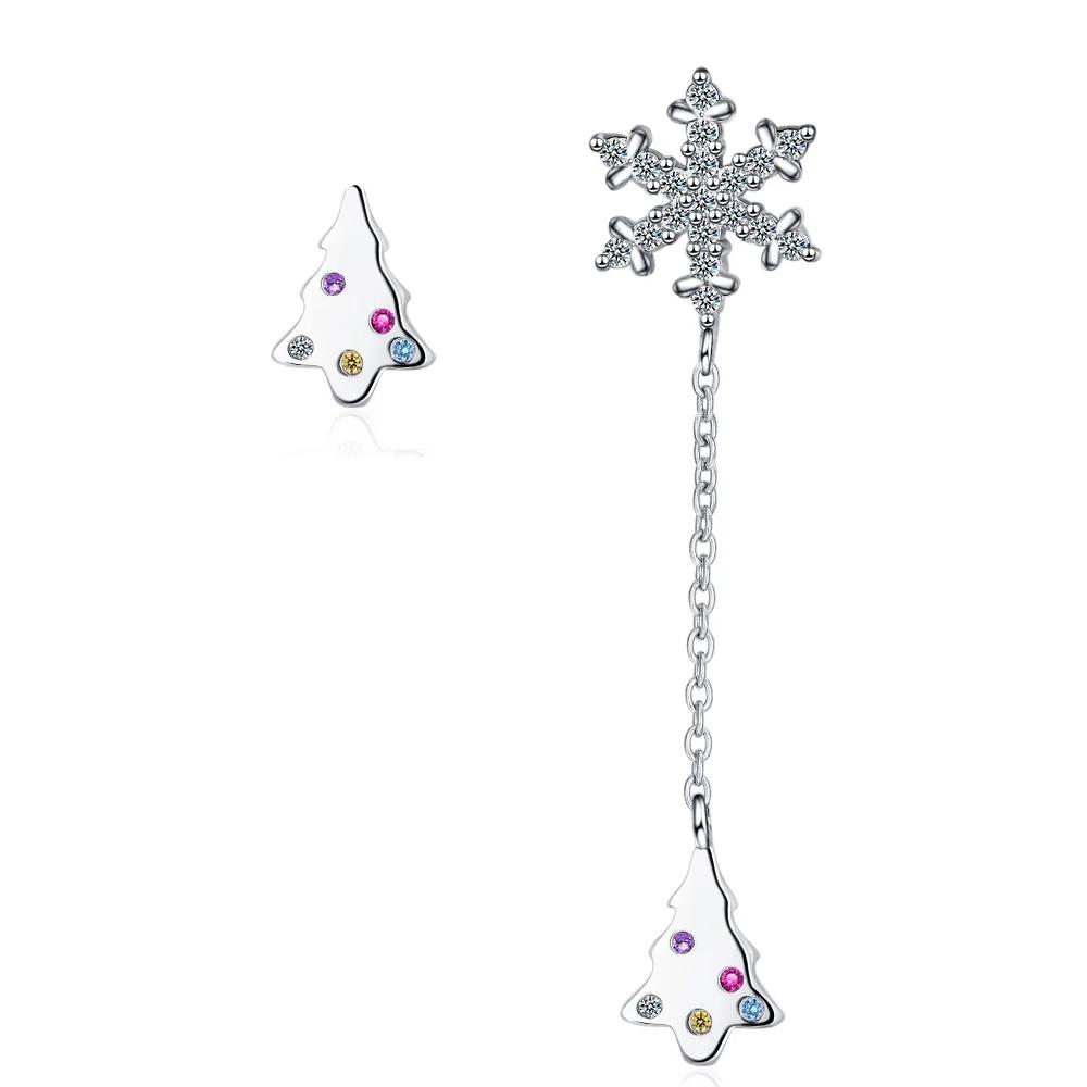 New Arrival Female Earrings Sterling SIlver Asymmetric Snowflake Long Christmas Tree Earrings for Women Tassel