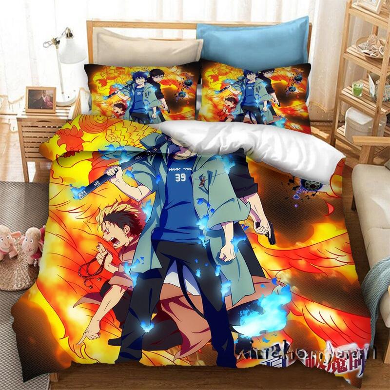 Fashion 3D Printing  Anime Blue Exorcist Bedding Set Duvet Covers Pillowcases One Piece Comforter Bedding Sets Bedclothes Bed