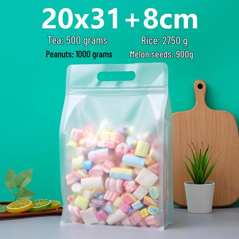 Frosted Transparent Self-Sealing Snack Bag with Handle for Dried Fruit and Tea Storage