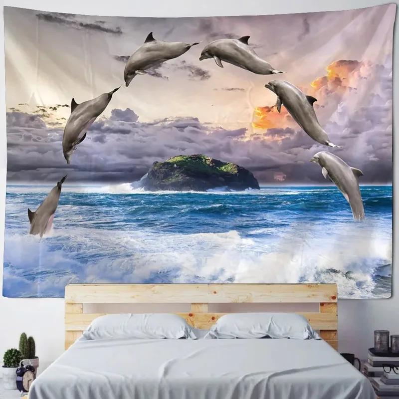 Cartoon Ocean Whale Pattern Tapestry Home Wall Decoration Tapestry Bedroom Living Room Tapestry