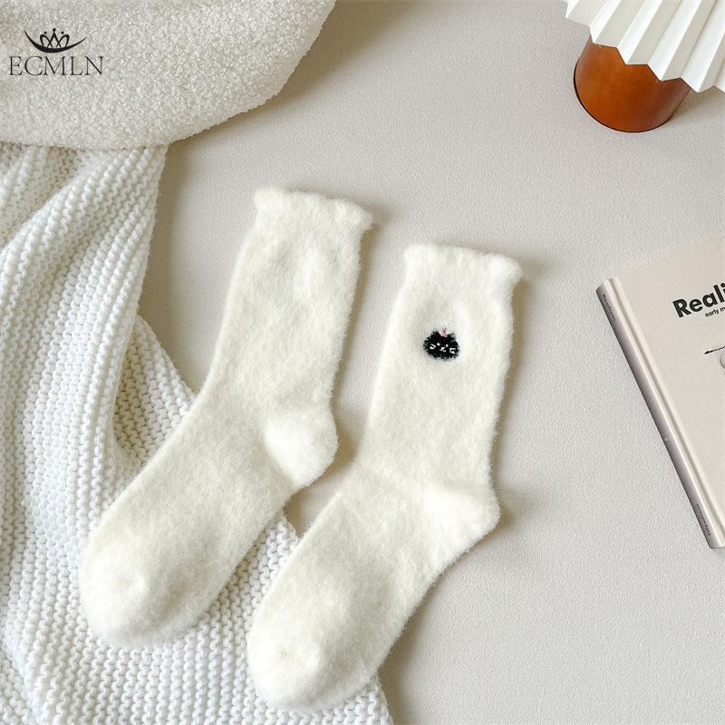 Mink Velvet Socks for Women Autumn and Winter Thickened Velvet Warm Home Sleep Socks Women's Mid-tube Socks