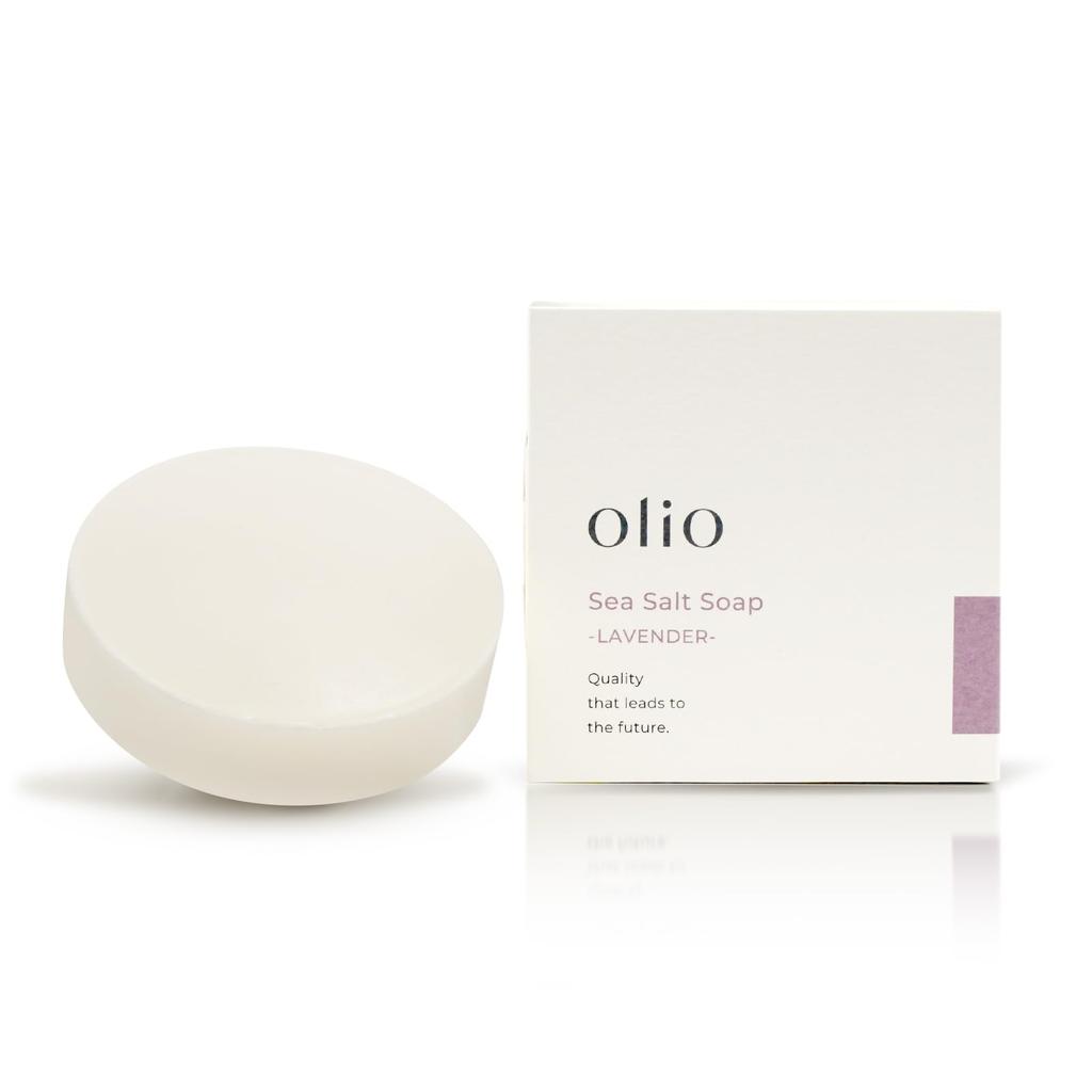 Olio Sea Salt Soap Salt Soap with Lavender Foaming Net Suitable for Sensitive and Dry Soft and Rich Made In Japan -LAVENDER- Additive-Free Scent, 80g,