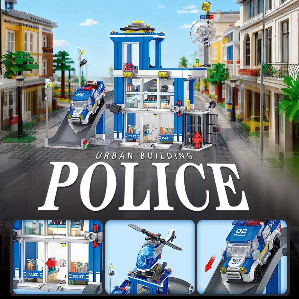 601Pcs Top-Grade Police Space Facility Premium-Quality Construction Premium-Quality Building-Bricks - Premium-Quality Sliding Trackthree-Storey