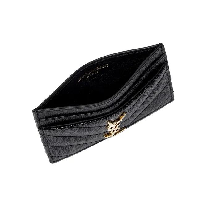 SAINT LAURENT YSL CASSANDRE metal logo quilted surface stitch grain embossed cowhide leather card holder card bag regular female black