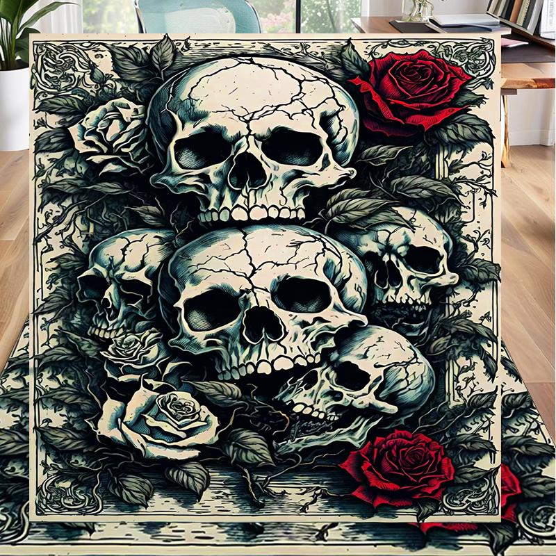 Skulls And Roses Artwork Office Rug Chair Mat, Entryway Carpet, Suitable for Front Door, Bedroom, Living Room, Desk, Holiday Gift