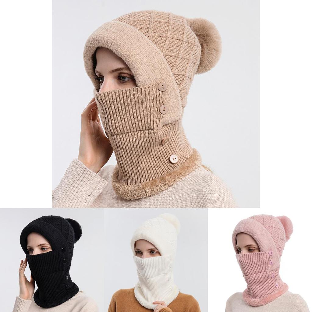 Conjunto de Chapéu e Cachecol de Tricô Para Mulheres Inverno Quente À Prova de Vento Com Proteção para Orelhas