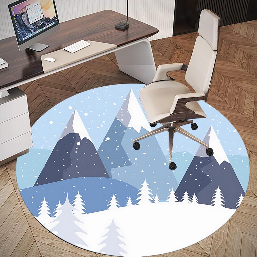 1pc mountain snow Round Chair mat Area Rug - Non-Slip, Floor Mat for Office, Bedroom, and Indoor Decor c1125427