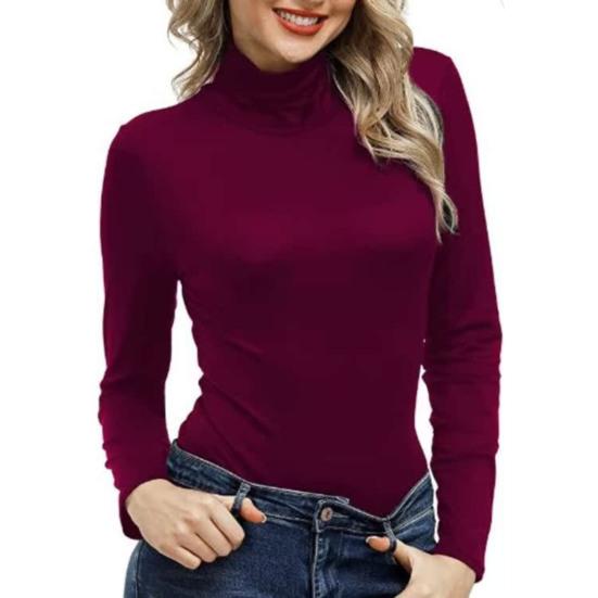 Women Bottoming Tops High Collar Long Sleeve Slim Fit Pullover Tops Solid Color Basic Turtleneck Blouse Daily Wear