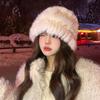 Chapeau seau tricoté en fourrure de lapin pour femme, nouveau chapeau de bassin thermique épais en peluche montrant un petit chapeau de fourrure pour le visage, hiver 2023