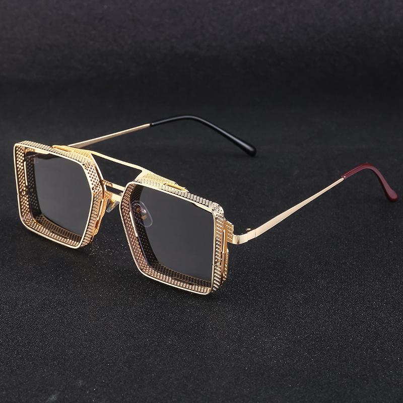 Vintage Steampunk Sunglasses Men's Metal Hollow Box Sunglasses Men's Fashionable Double Beam Glasses