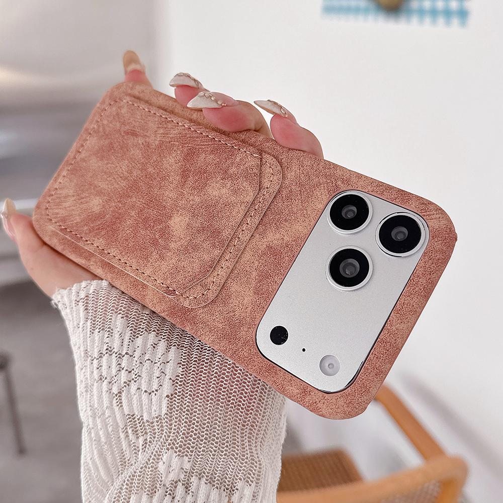 

Vintage Suede Leather Card Holder Wallet Case For iPhone Air 17 16 15 14 13 12 11 Pro Max Plus Photo Packet Matte Bumper Cover iPhone Air