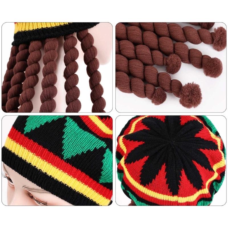 Funny Knitted Dreadlocks Wig Bob Hat for Women Men Braided Wig Hat Handcrochet Beanies Hat Pullover Hat Headwear