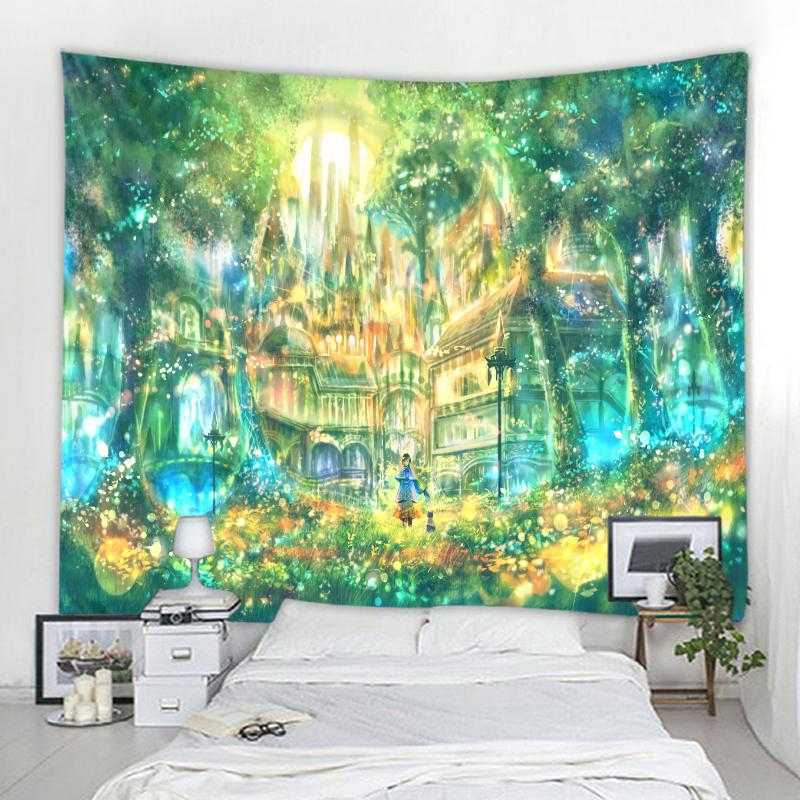 

Laeacco японский гобелен с цветением вишни розовый настенное крепление Фудзи гобелен древний храм принт украшения дома 100x75cm