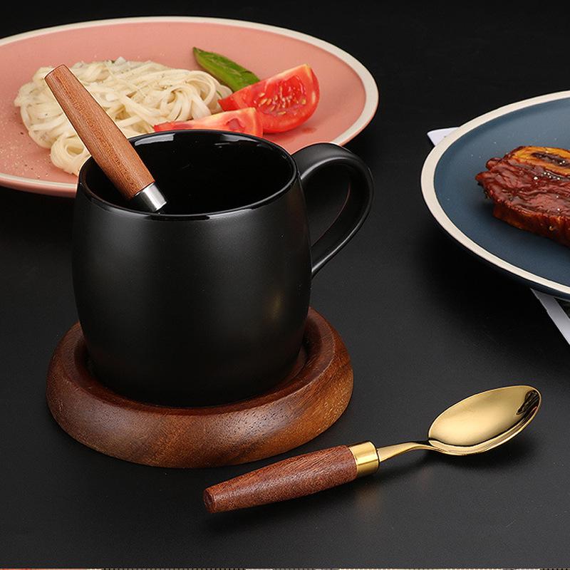 HS Western Cutlery Set: Exquisite Sapele Wood & 304 Stainless Steel Knife, Fork, Spoon with Round Wood Handle.