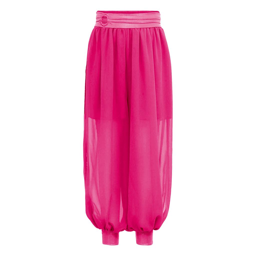 Shorts de Danse du Ventre pour Filles Chiffon Anneau O Taille Froncée Pantalon à Fente Latérale Costume d'Halloween Carnaval