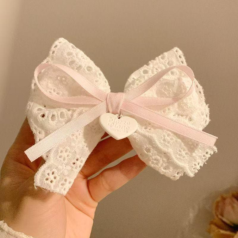 Gentle White Lace Bow Duckbill Clip for Bangs & Ponytails