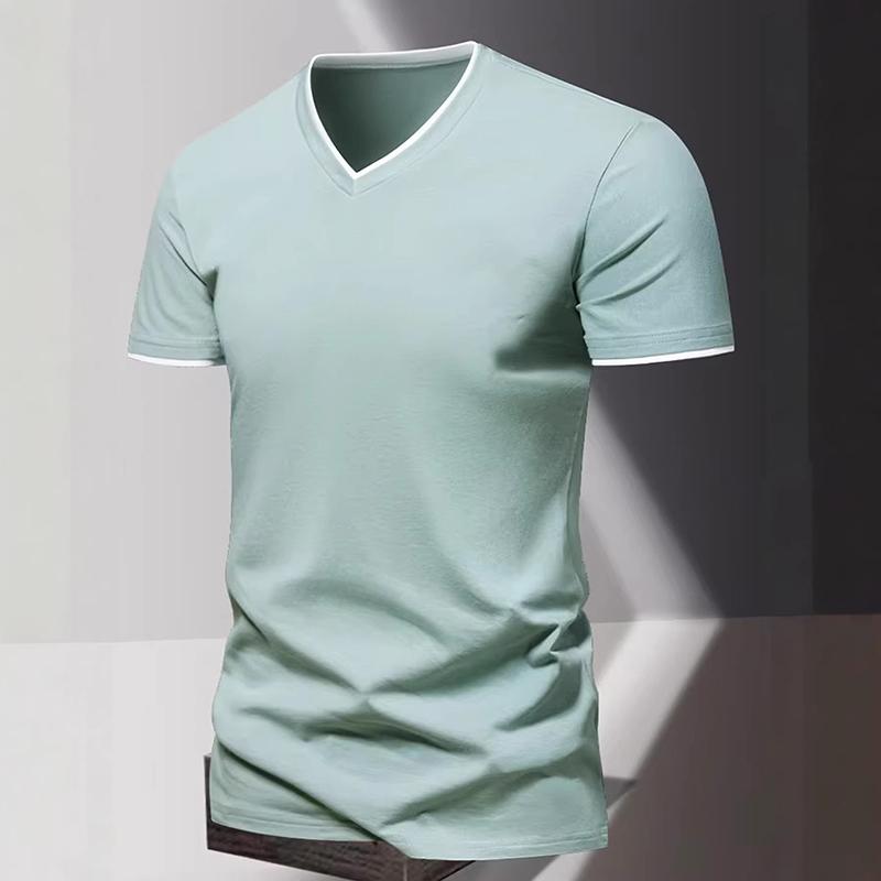 Haodingfushi Heren Zomer Nieuwe Korte Mouw V-hals Tops T-shirt Heren Slim Fit Effen Kleur T-shirt 100% Polyester 6XL groen