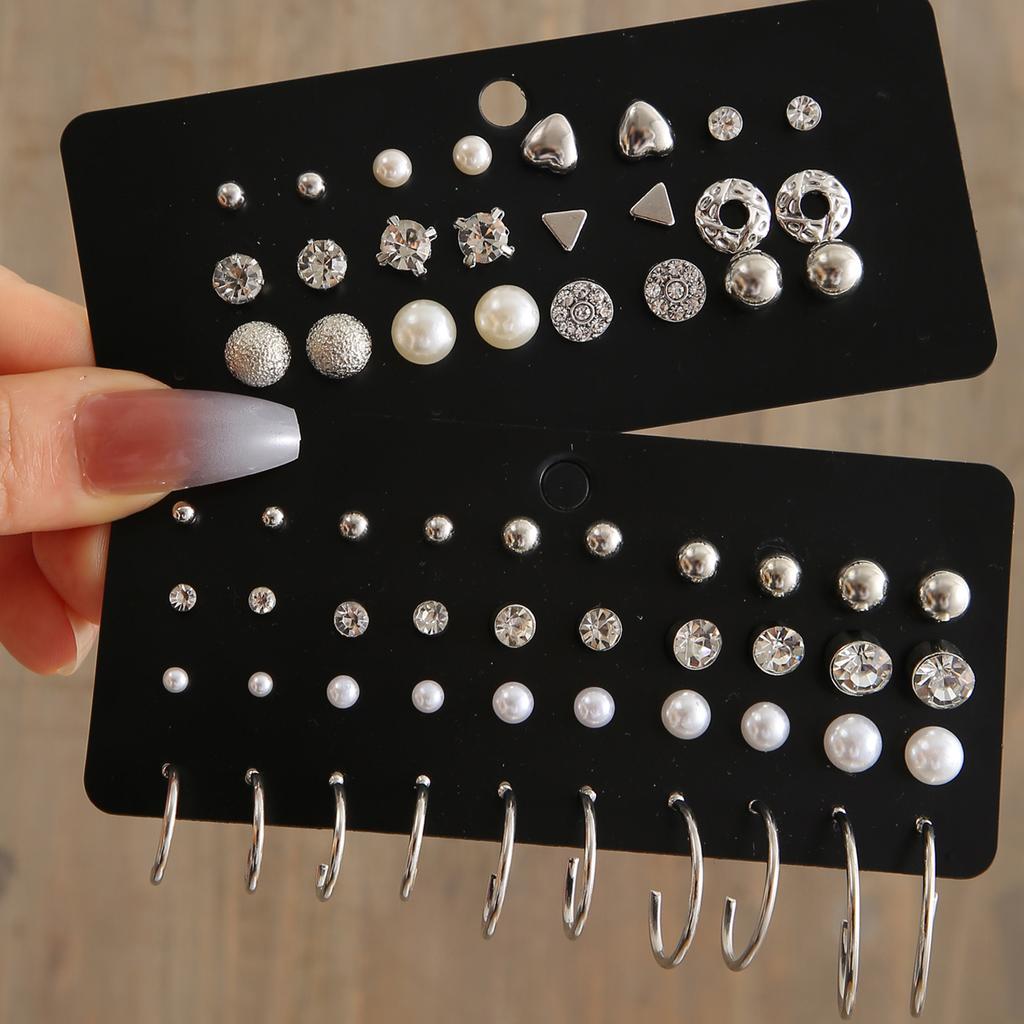 24 pairs/set Shiny Zircon Stud Earrings Set For Women Bohemian Geometric Crystal Stud Earrings for Women Fashion Jewelry Gifts